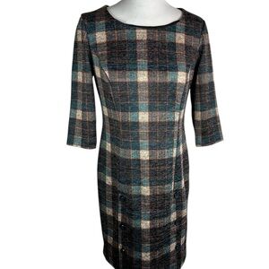 Connected Apparel women’s Plaid Sheath dress, 3/4 sleeves knee length Sz4